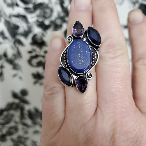 New Lapis Lazuli, Iolite and Amethyst 925 Silver Ring. - Picture 3 of 8